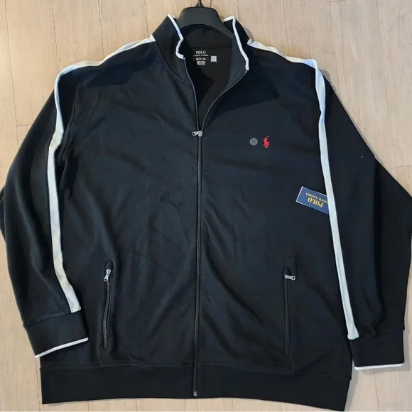 POLO RALPH LAUREN 100% Cotton Interlock Knit Track Jacket - sz 4XLT Black - Picture 4 of 16